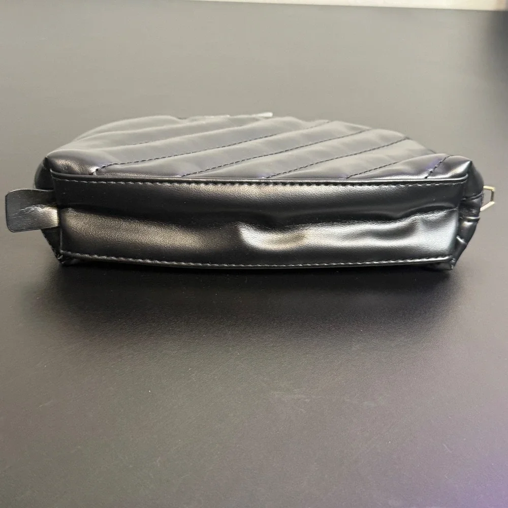 YSL Black Quilted Cosmetic Pouch Gold Logo Makeup Organizer Small Travel Bag NEW